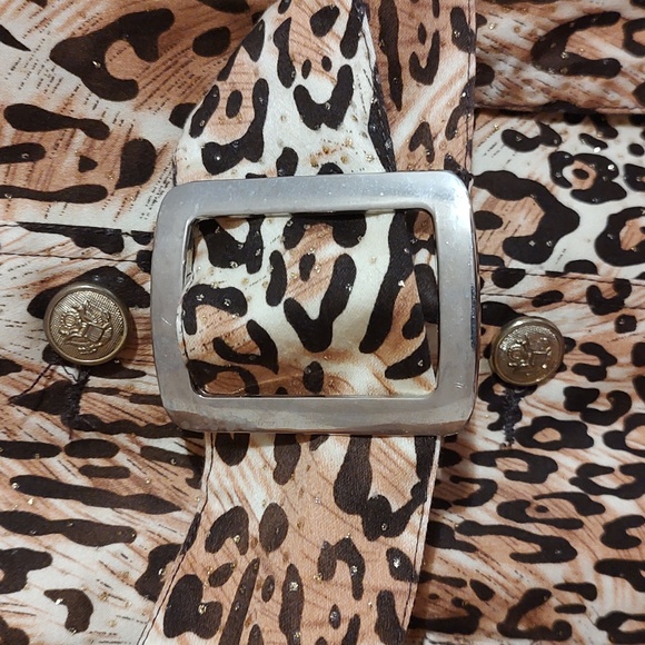 JL New York Sparkly Belted Trench Coat Gold Brown Cream Leopard Print Size Med - Picture 6 of 15
